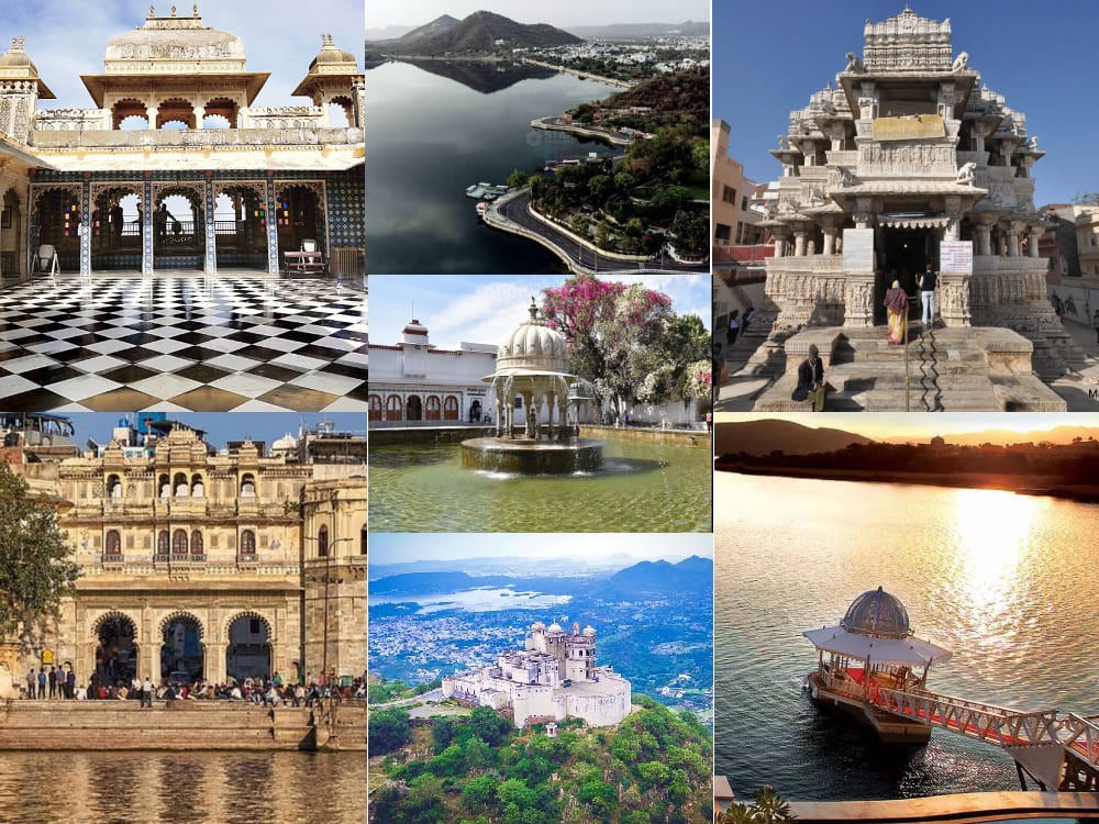 Udaipur:- City Palace, Jagdish Temple, Bagore Ki Haveli, Pichola Lake, Fateh Sagar Lake, Saheliyon Ki Bari, Monsoon Palace.