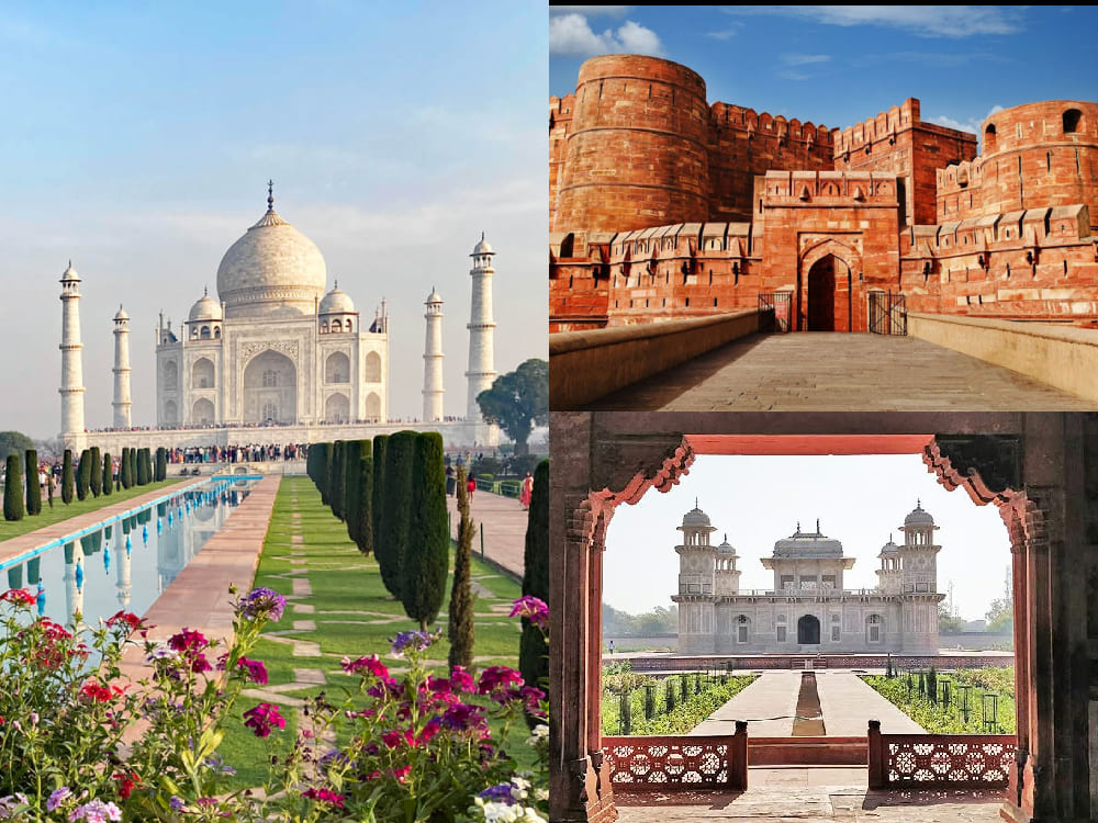 Agra:- Taj Mahal, Agra Fort, Itimad-ud-Daulah.