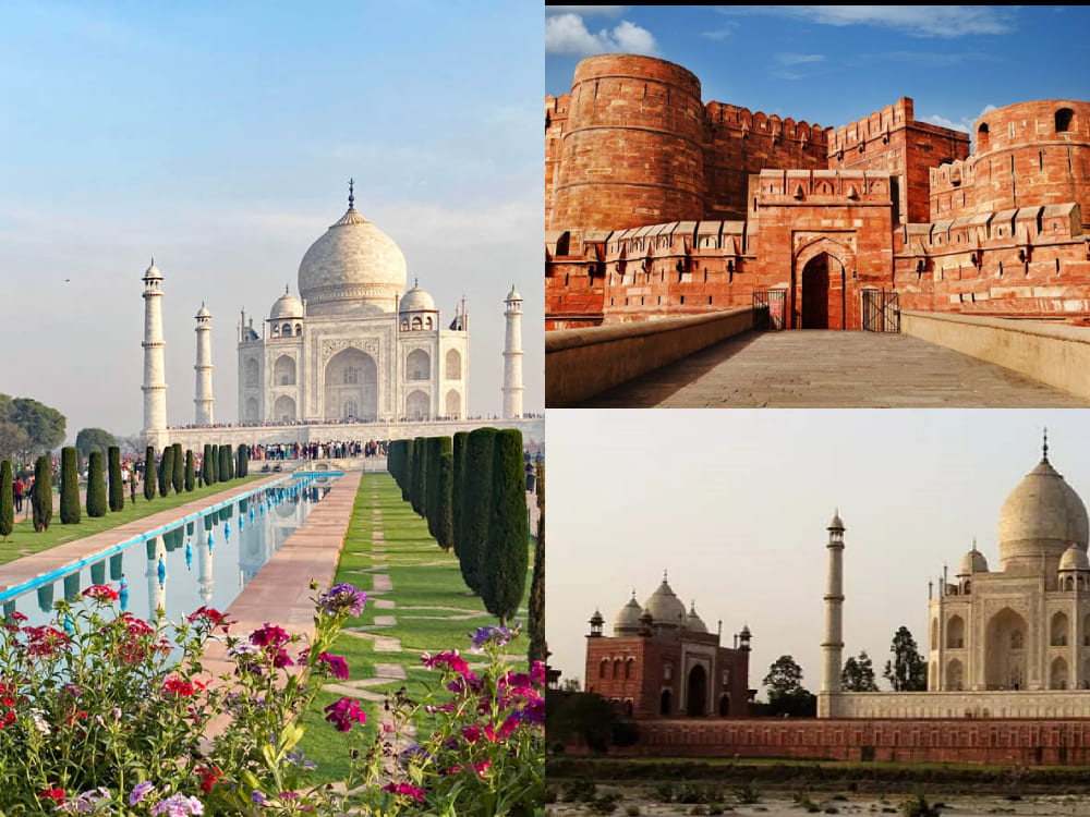 Agra:- Taj Mahal, Agra Fort, Mehtab Bagh.