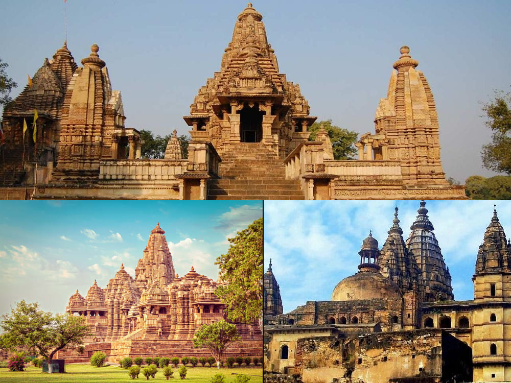 Khajuraho:- Lakshmana Temple, Kandariya Mahadev Temple, Chaturbhuj Temple.