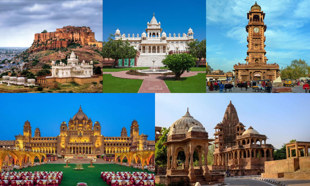 Jodhpur:- Mehrangarh Fort, Jaswant Thada, Clock Tower, Umaid Bhawan Palace, Mandore Gardens.